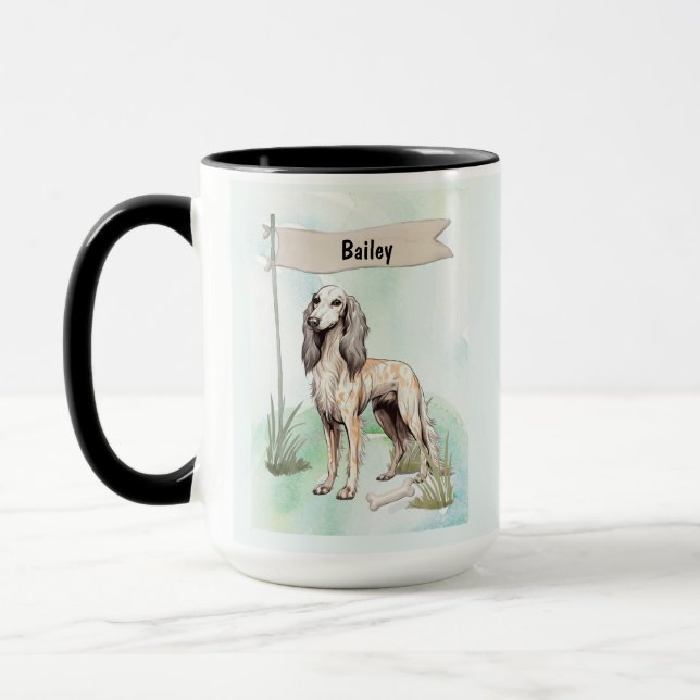 Taza Saluki Acuarela Perro Personalizado (Izquierda)