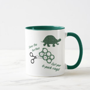 Taza Salva a las Tortugas Cortando Anillos de Six Pack