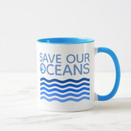 Taza Salvar nuestros océanos ondas de tierra estilizada