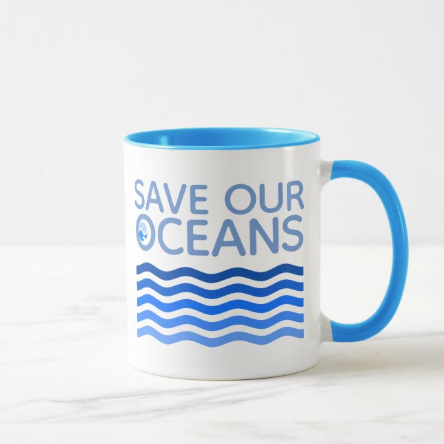 Taza Salvar nuestros océanos ondas de tierra estilizada (Derecha)