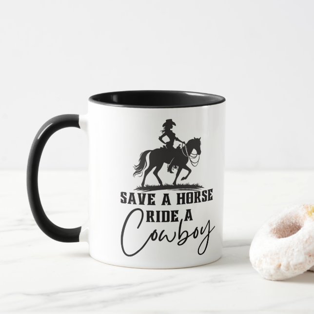 Taza Salven a un caballo montado en un vaquero (Con donut)