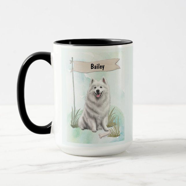 Taza Samoyed Acuarela Perro Personalizado (Izquierda)