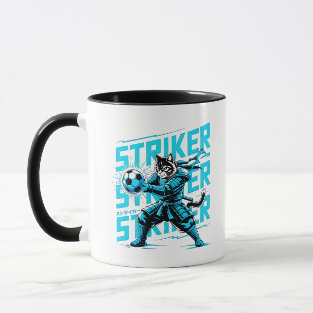 Taza Samurai Cat Soccer Striker Mug | Anime Sports Gift (Izquierda)