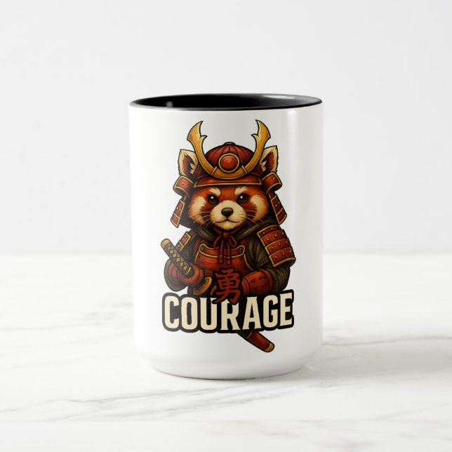 Taza Samurái Panda Rojo con la palabra Coraje (Centro)