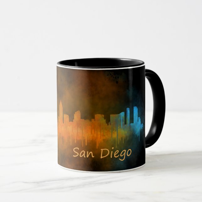 Taza San Diego California City Skyline Watercolor v04 (Anverso derecho)