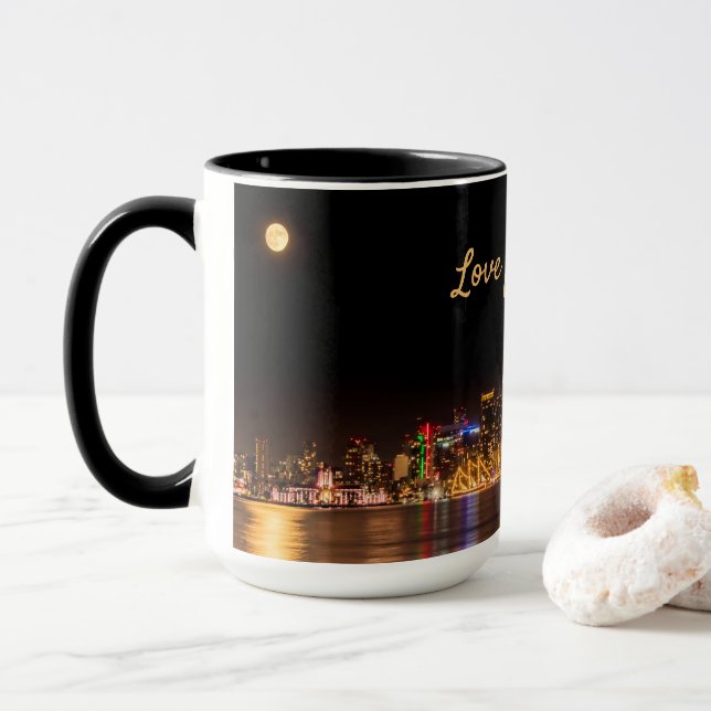 Taza San Diego Skyline City Black & Gold Souvenir (Con donut)