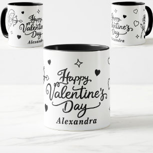 Taza San Valentín Querubín y Doodle Romántico Personali