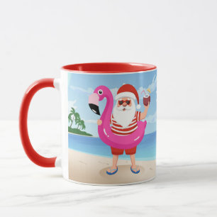 Taza Santa Claus con anillo inflable de flamingo