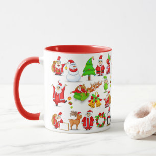 Taza Santa Claus, hombre de nieve, elfos, reno, pingüin