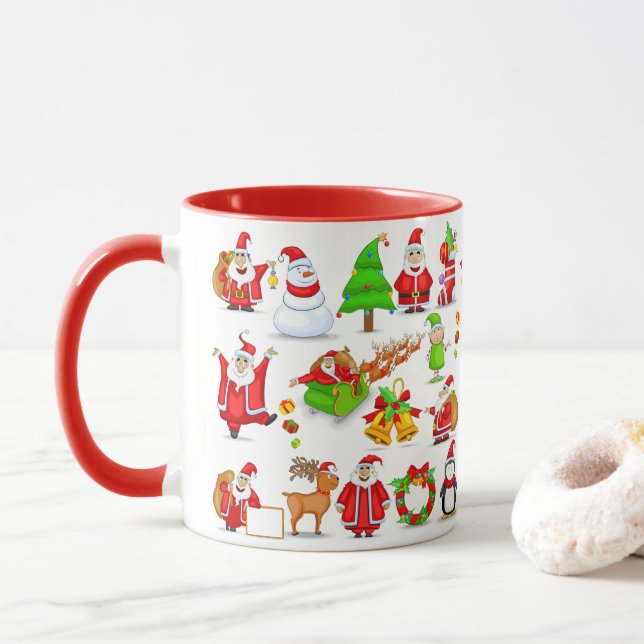 Taza Santa Claus, hombre de nieve, elfos, reno, pingüin (Con donut)