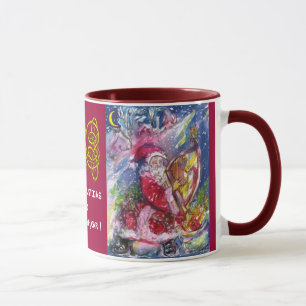 Taza SANTA CLAUS JUGANDO HARP EN nudos celtas A LA LUZ