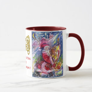 Taza SANTA CLAUS JUGANDO HARP Gold Celtic Knots White