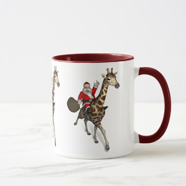 Taza Santa Claus montando una jirafa (Derecha)