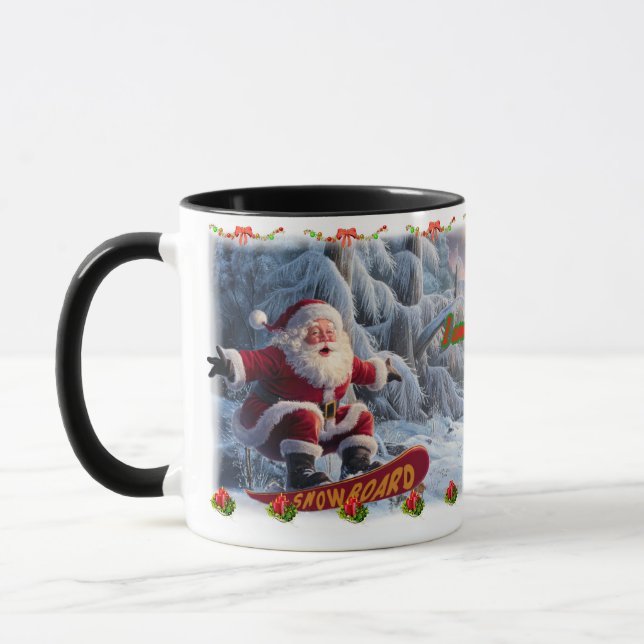 Taza Santa Claus on a Snowboard on a Ceramic Coffee  (Izquierda)