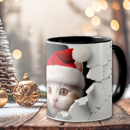 Taza Santa Claus Peeking Cat Gritó La Pared