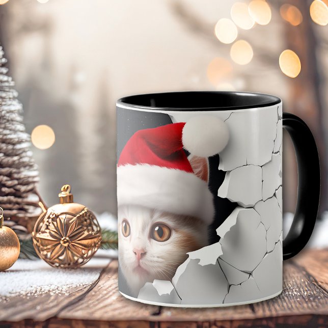 Taza Santa Claus Peeking Cat Gritó La Pared (Subido por el creador)
