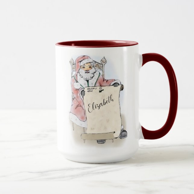 Taza Santa Claus Scroll Naughty Nice List Personalizada (Derecha)