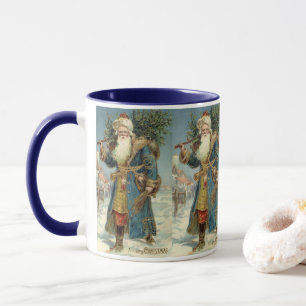 Taza Santa Claus Victoriano Antiguo con árbol de Navida