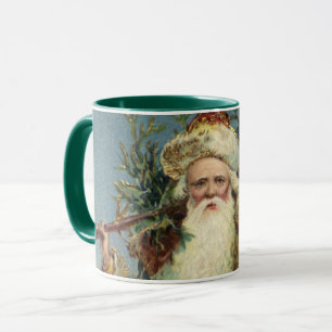 Taza Santa Claus Victoriano Antiguo con árbol de Navida