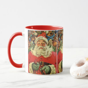 Taza Santa Claus vintage de Navidad en trineo con jugue
