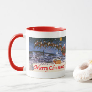 Taza Santa Claus Vintage volando su trineo en Navidad