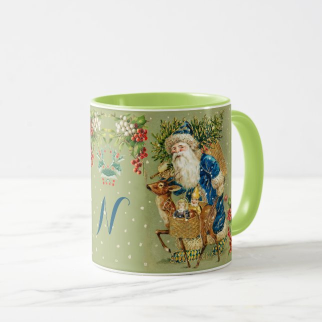 Taza SANTA,DEER,NAVIDADES REGALOS EN EL Monograma DE NI (Anverso derecho)