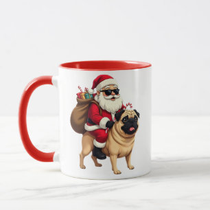Taza Santa divertido de Navidad montando un Pug