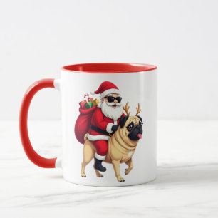 Taza Santa divertido de Navidad montando un Pug