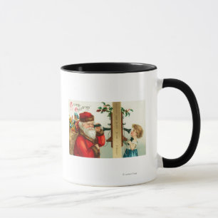 Taza Santa en el teléfono con la niña