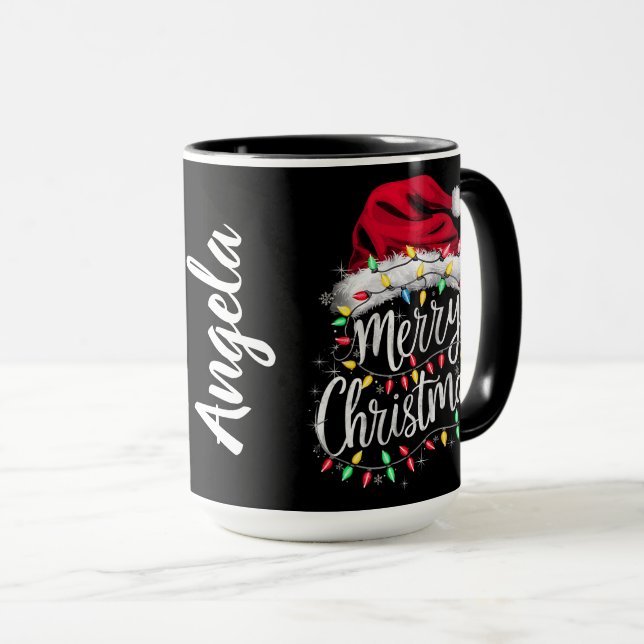 Taza Santa Hat and Lights with Customizable Name (Anverso derecho)
