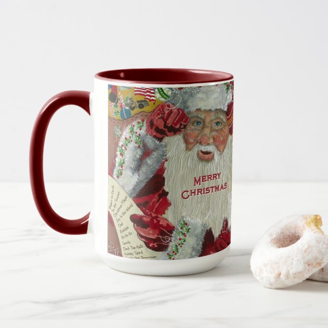 Taza Santa Holiday 15 oz Classic Mug Check It Twice (Con donut)