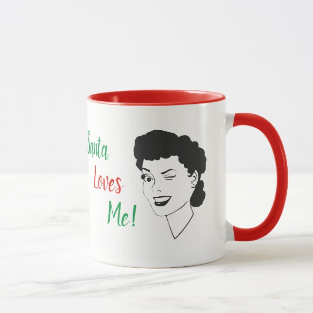 Taza Santa me ama el estilo retro Navidades Mug (Derecha)