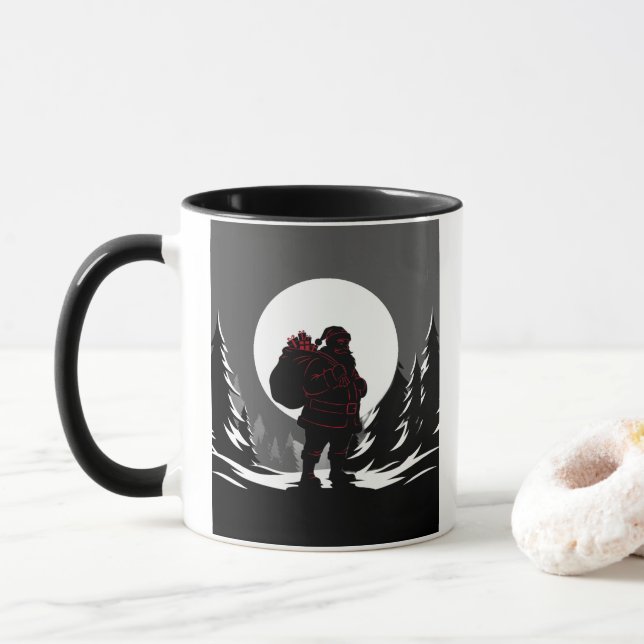 Taza Santa Noir – Black & White Santa with Red Glow  (Con donut)