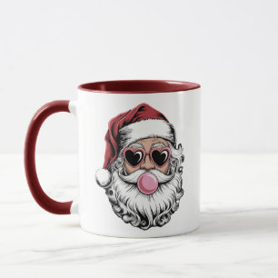 Taza Santa Retro Con Gafas Soplando Burbuja Navidad