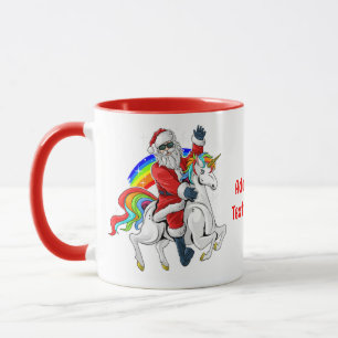 Taza Santa Riding Unicorn Navidad Rojo arcoiris