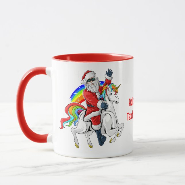 Taza Santa Riding Unicorn Navidad Rojo arcoiris (Izquierda)