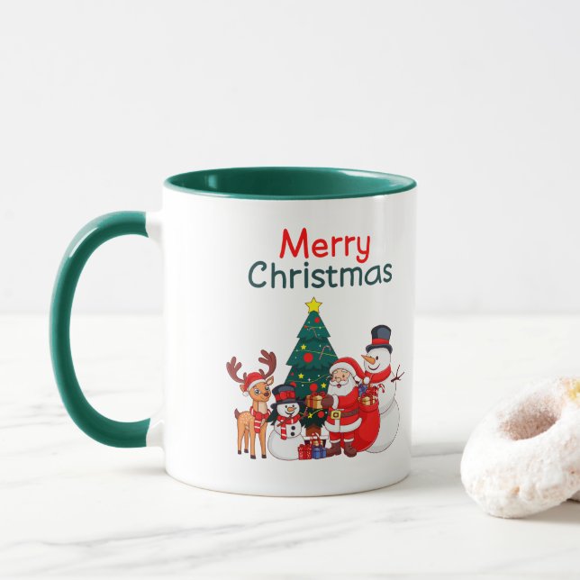 Taza Santa, Snowman Y Los Renos Feliz Navidad (Con donut)