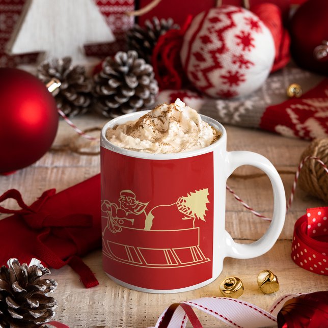 Taza Santa sobre los renos Navidades Leche Cacao Calien (Santa on Reindeer Sled Christmas Milk Hot Cocoa Mug)
