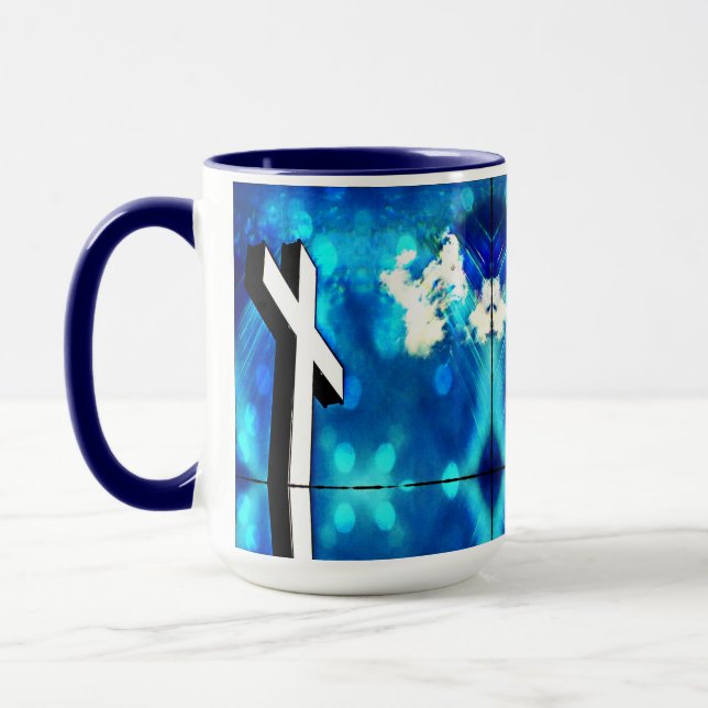 Taza Santísima Cruz Azul cielo esparcido cerámica Tile  (Izquierda)