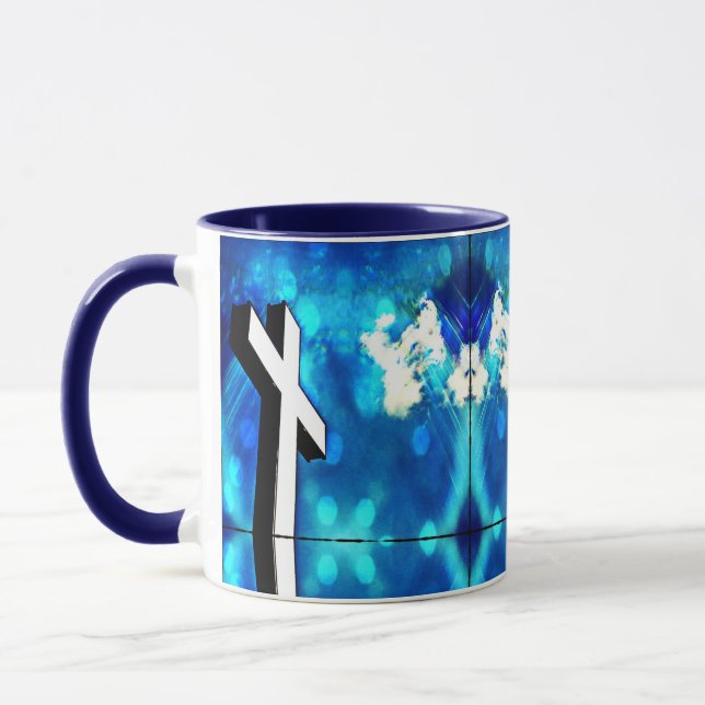 Taza Santísima Cruz Azul Cielo Esparkle Cerámica Tile (Izquierda)
