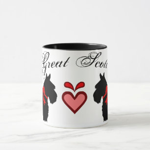 Taza "¡Santo cielo!" Terrier escocés, lazo rojo, corazó