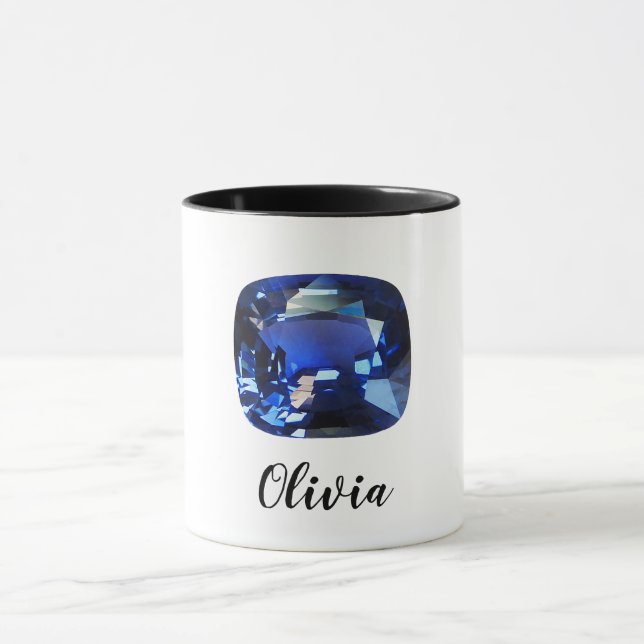 Taza Sapphire Gemstone Blue Cushion Gem Coffee Mug (Centro)