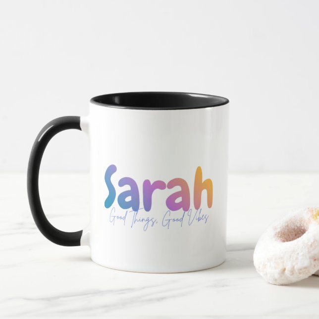 Taza Sarah Name Gift - Good Things Good Vibes  (Con donut)