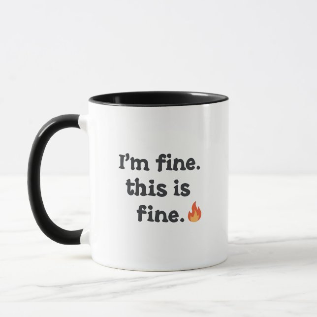 Taza Sarcastic "This is Fine" Meme with Fire Emoji (Izquierda)