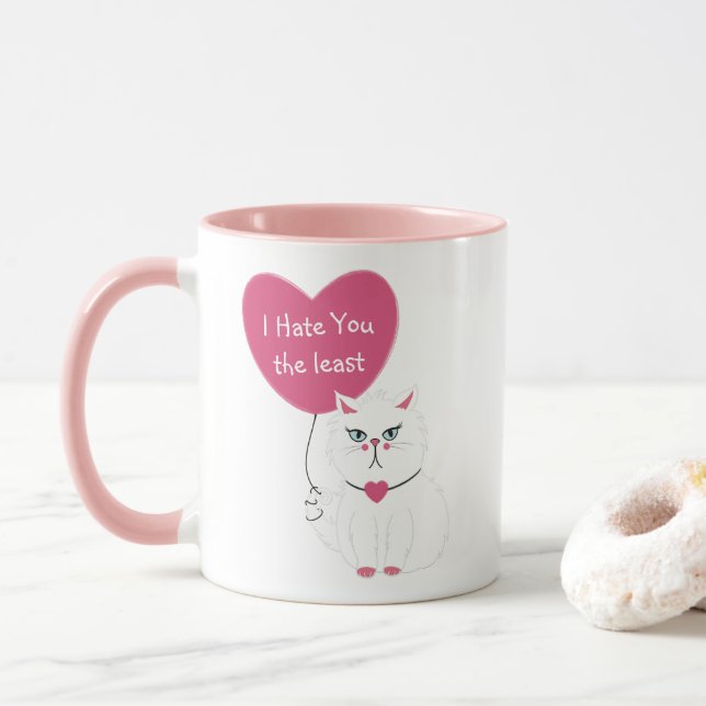 Taza Sarcástico Gato Blanco Gracioso El día de San Vale (Con donut)