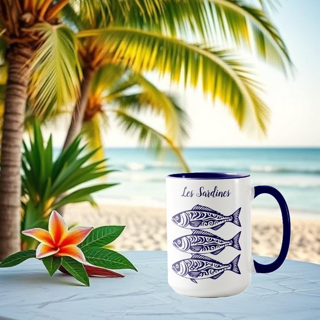 Taza Sardinas-Azul Hawaiano (Les Sardines Hawaiian Fisherman Trend Beach Summer mugDark Blue)