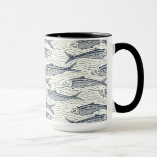 Taza Sardinas en movimiento en azul marino y marfil