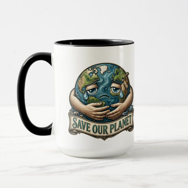 Taza Save Our Planet Crying Earth Eco Awareness  (Izquierda)