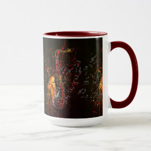 Taza Saxofón Splash Y Notas Musicales