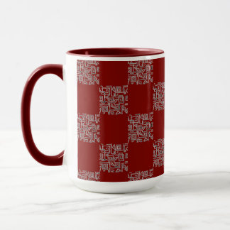 Taza Schachbrettmuster auf burgunderrotem Hintergrund